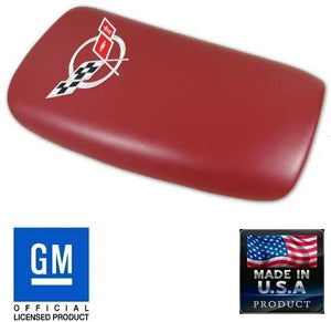 C5 Corvette Center Console Pad Lid Red Leather with Silver Cross Flag 97-04