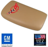 C5 Corvette Center Console Pad Lid Oak Leather w/ Red Cross Flag Emblem 97-04