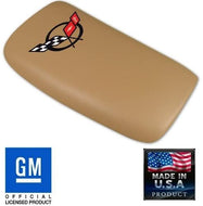 C5 Corvette Center Console Pad Lid Oak Leather w/ Black Cross Flag Emblem  97-04