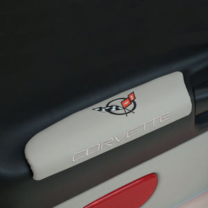 C5 Corvette Gray Door Armrest Pad w/ Embroidered Cross Flag and Script 97 thru 04