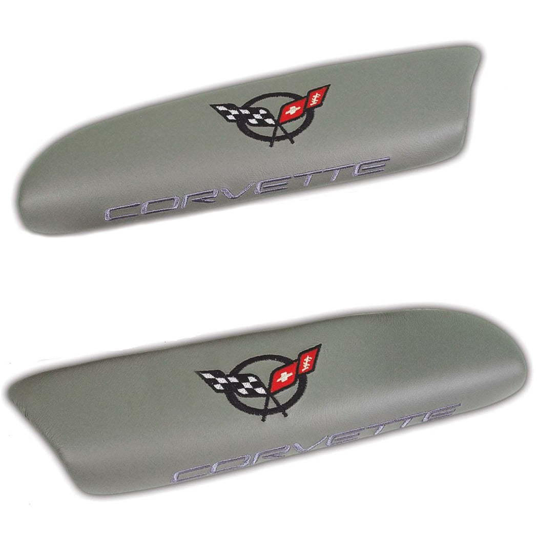C5 Corvette Gray Door Armrest Pad w/ Embroidered Cross Flag and Script ...