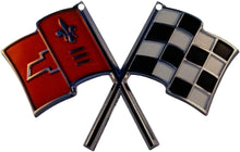 Load image into Gallery viewer, C2 Corvette Nose Crossed Flag Metal Magnet Emblem Art Size: 6&quot; x 4&quot; 65 thru 66
