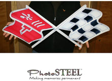 Load image into Gallery viewer, C3 Corvette Crossed Flag Wall Emblem Large Metal Art 68-76 Full 32&quot; x 13&quot;
