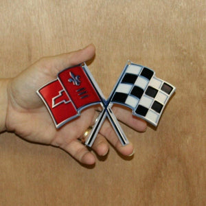 C2 Corvette Nose Crossed Flag Metal Magnet Emblem Art Size: 6" x 4" 65 thru 66