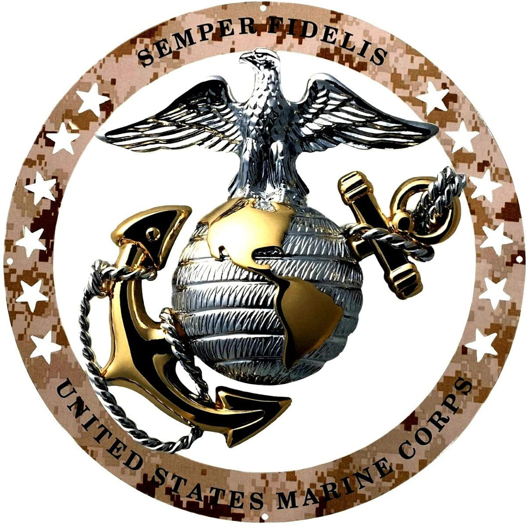 USMC Officer Round Large Wall Emblem Desert Camo 19