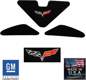 C6 Corvette Trunk Lid Liner w/ Cross Flag Embroidered Emblem 3Pc Kit 05-13