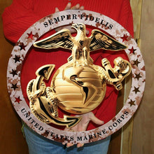 Load image into Gallery viewer, USMC Enlisted Round Large Wall Emblem Desert Camo 19&quot; Marine Corps Semper FI
