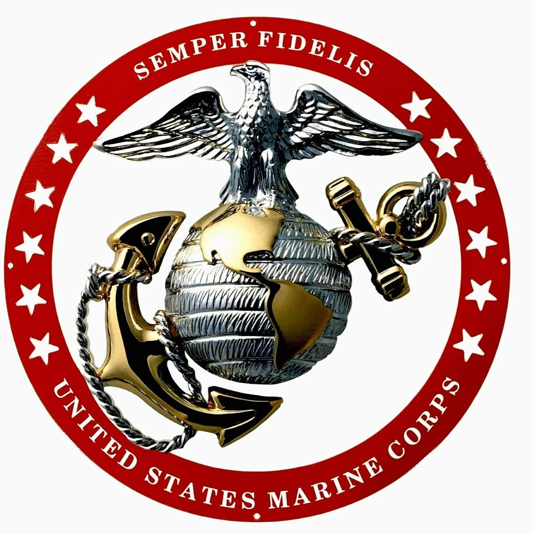 USMC Officer Round Large Wall Emblem RED Circle 19