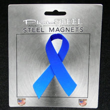 Load image into Gallery viewer, Blue Ribbon Colon Cancer Awareness Metal with Magnets 4.5&quot; by 2.75&quot;
