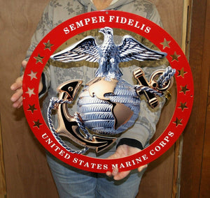 USMC Officer Round Large Wall Emblem RED Circle 19"x19" Marine Corps Semper FI