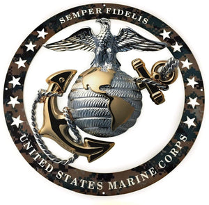 USMC Officer Round Large Wall Emblem Camouflage 19"x19" Marine Corps Semper FI