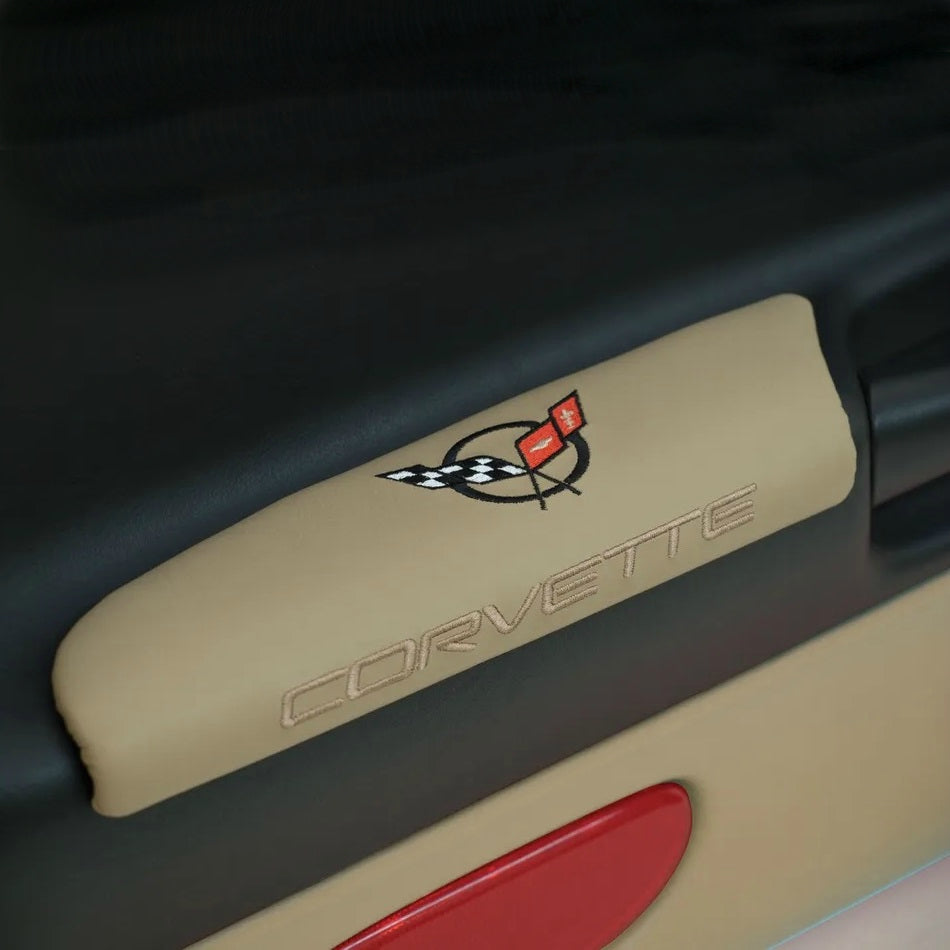 C5 Corvette Oak Door Armrest Pad w/ Embroidered Cross Flag and Script ...