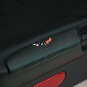 C5 Corvette Black Door Armrest Pad with Embroidered Black Cross Flag  97 - 04