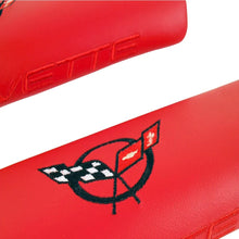 Load image into Gallery viewer, C5 Corvette Torch Red Door Armrest Pad w/ Embroidered Cross Flag + Script 97-04
