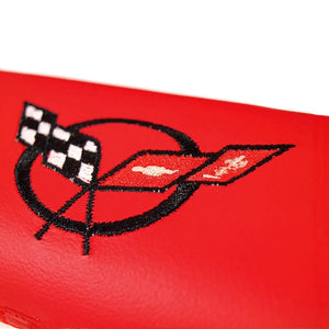 C5 Corvette Torch Red Door Armrest Pad w/ Embroidered Cross Flag + Script 97-04