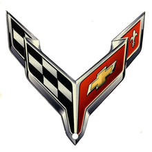 Load image into Gallery viewer, C8 Corvette Crossed Flag Metal Magnet Emblem Art 4.5&quot; x 4.5&quot; Cross 2020 + Later
