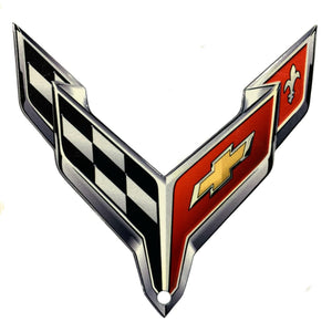 C8 Corvette Crossed Flag Metal Magnet Emblem Art 4.5" x 4.5" Cross 2020 + Later
