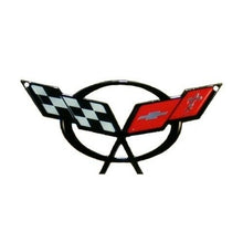 Load image into Gallery viewer, C5 Corvette Crossed Flag Metal Magnet Emblem Art Size: 6&quot; x 2 3/4&quot; Cross 97-04
