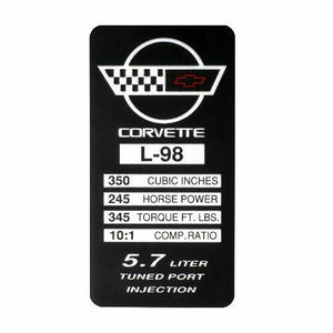 C4 Corvette Spec Data Plate Embossed in Scratch-Resistant Aluminum 84 thru 96