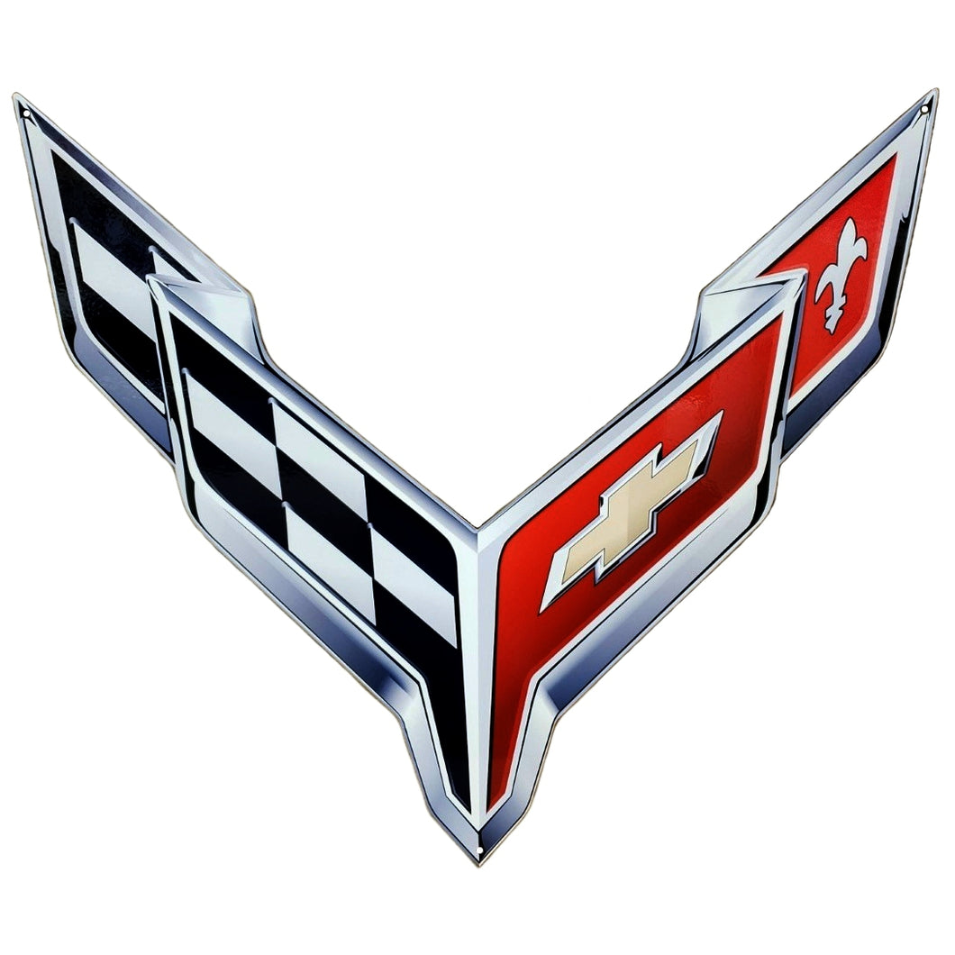 C8 Corvette Crossed Flag Wall Emblem Large Metal Art Full 20