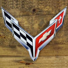 Load image into Gallery viewer, C8 Corvette Crossed Flag Wall Emblem Large Metal Art Full 20&quot; by 19&quot; 2020 +Later
